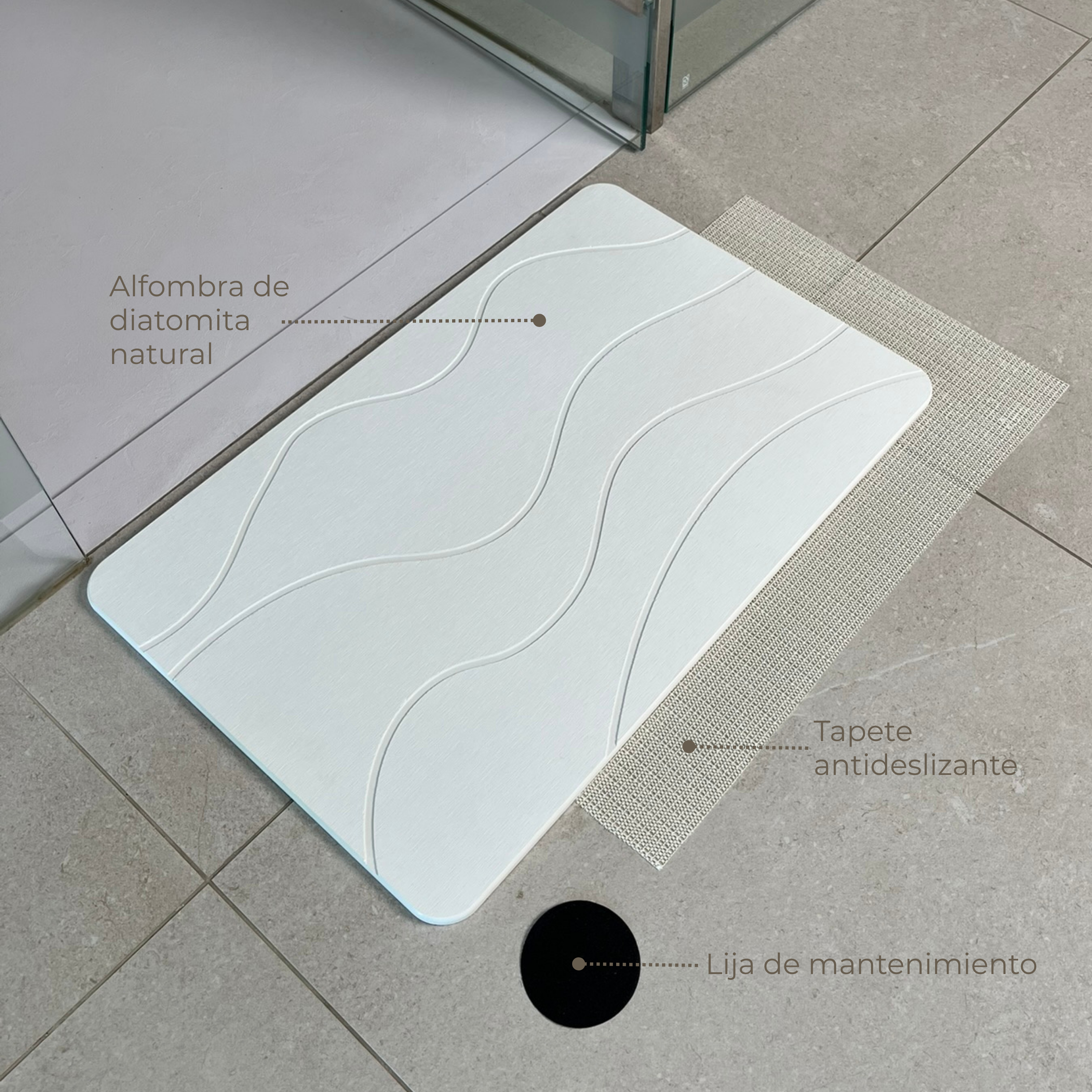 Alfombra Diatomita 60x39 - Waves Blanco