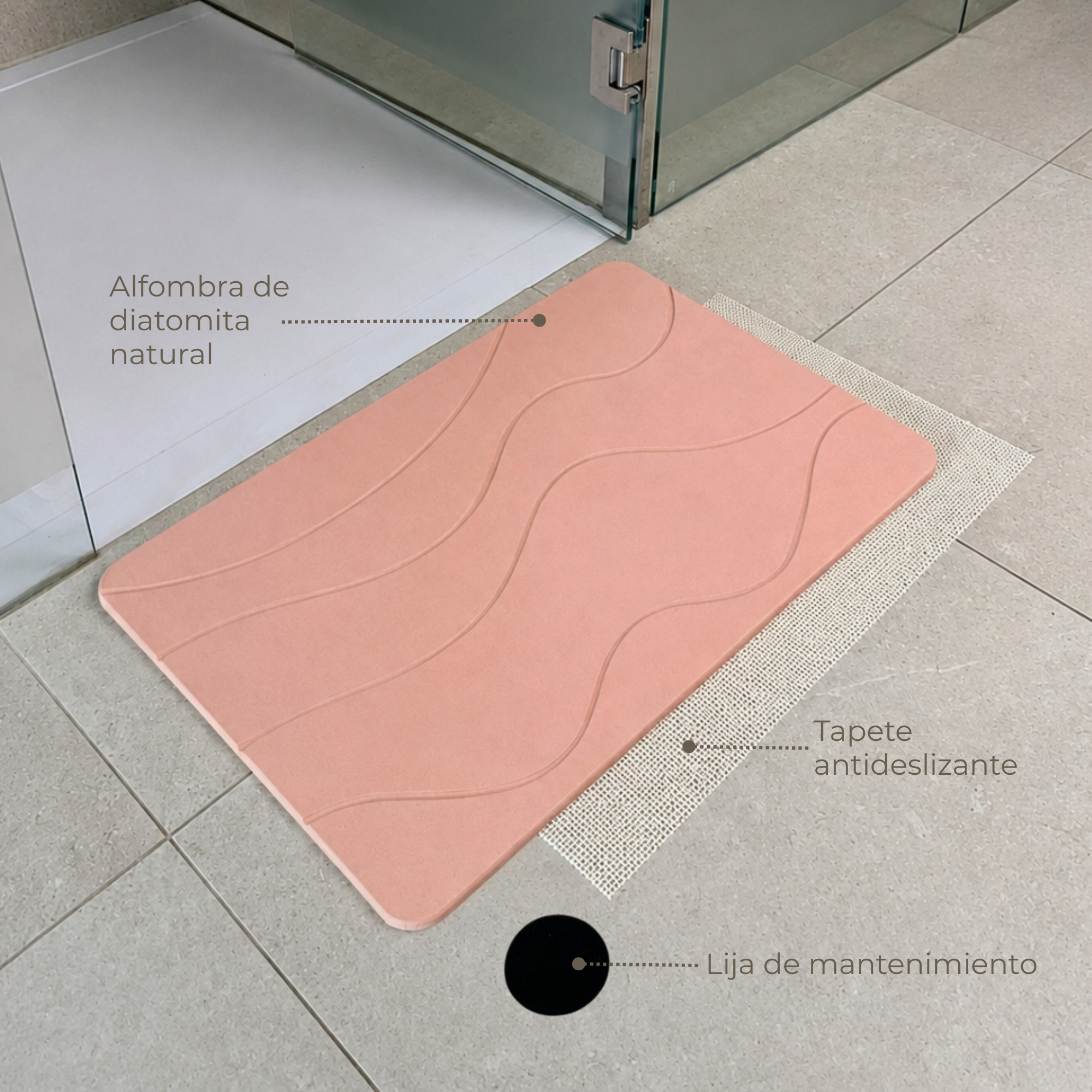 Alfombra Diatomita 60x39 - Waves rosa